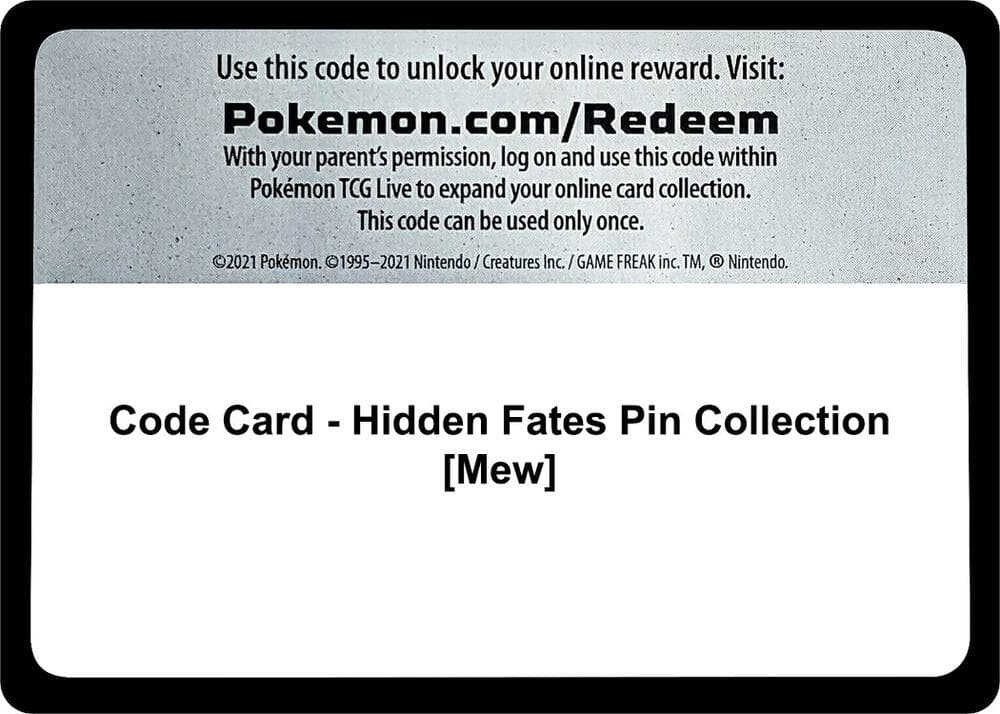 Code Card Hidden Fates Pin Collection Mew