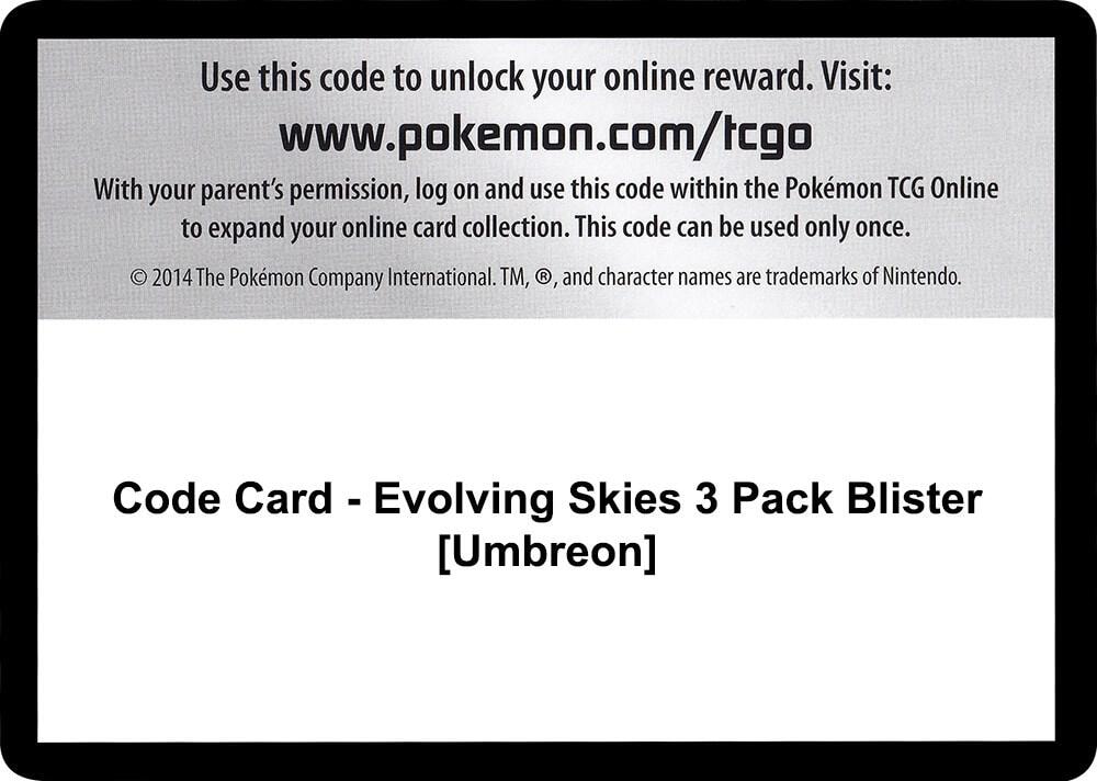 Code Card Evolving Skies 3 Pack Blister Umbreon
