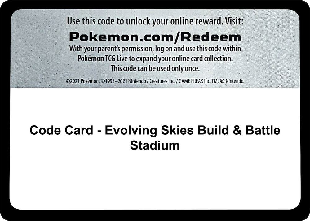 Code Card Evolving Skies Build and Battle Stadium