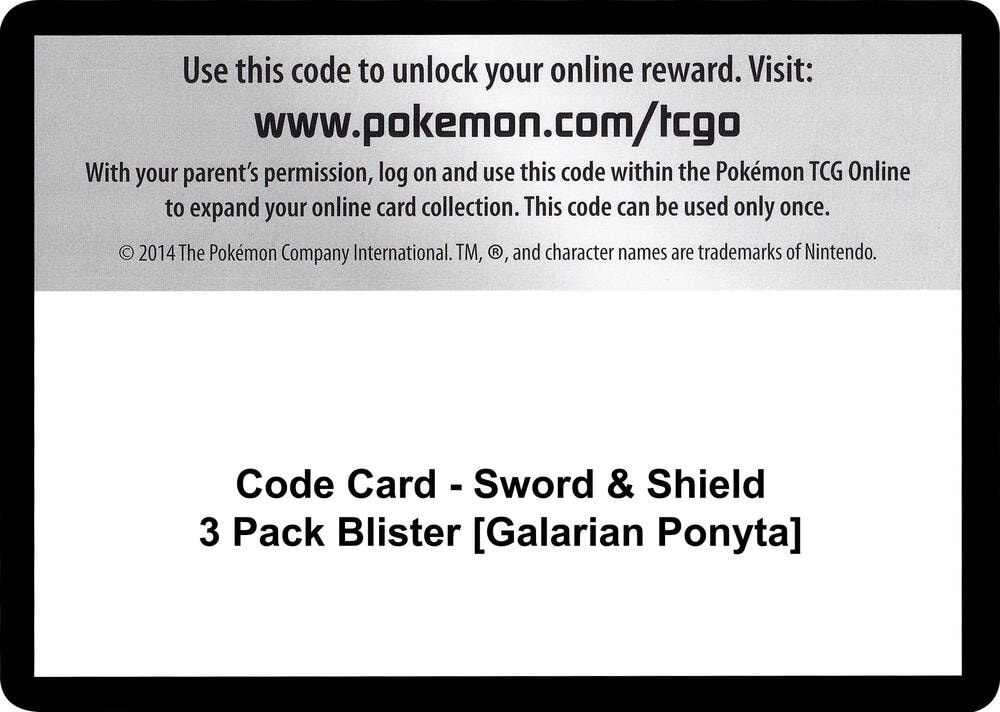 Code Card Sword and Shield 3 Pack Blister Galarian Ponyta