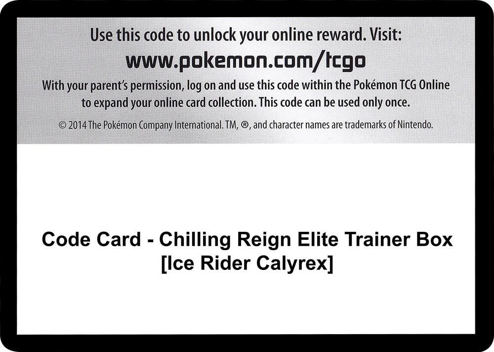 Code Card Chilling Reign Elite Trainer Box Ice Rider Calyrex