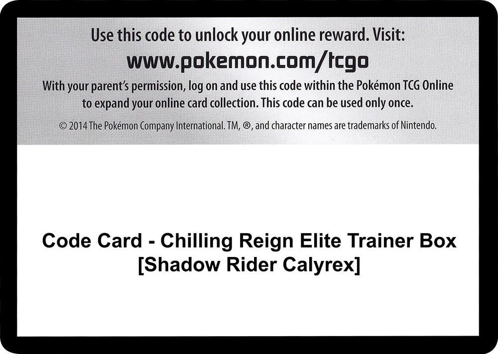 Code Card Chilling Reign Elite Trainer Box Shadow Rider Calyrex