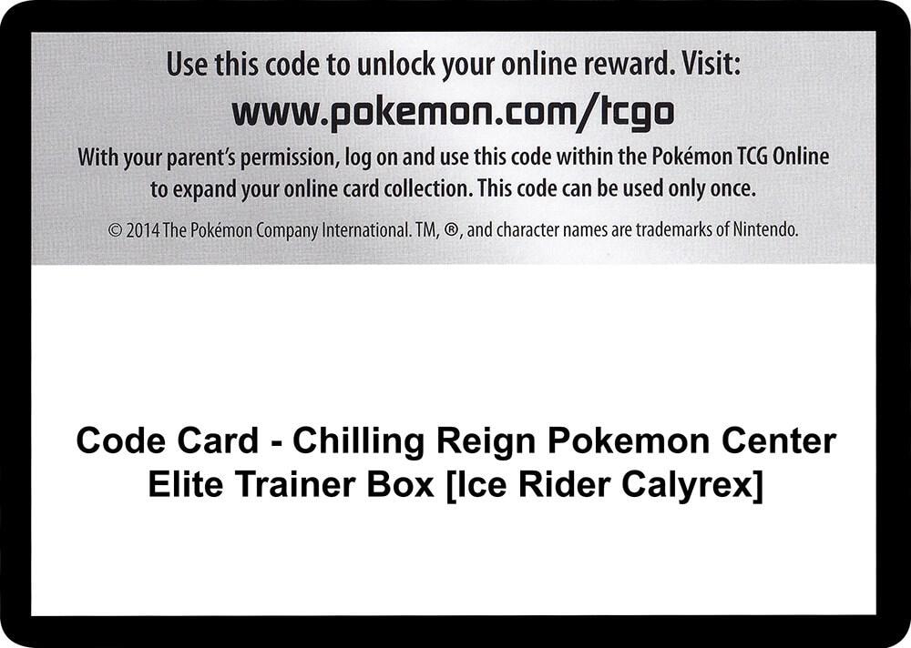 Code Card Chilling Reign Pokemon Center Elite Trainer Box Ice Rider Calyrex
