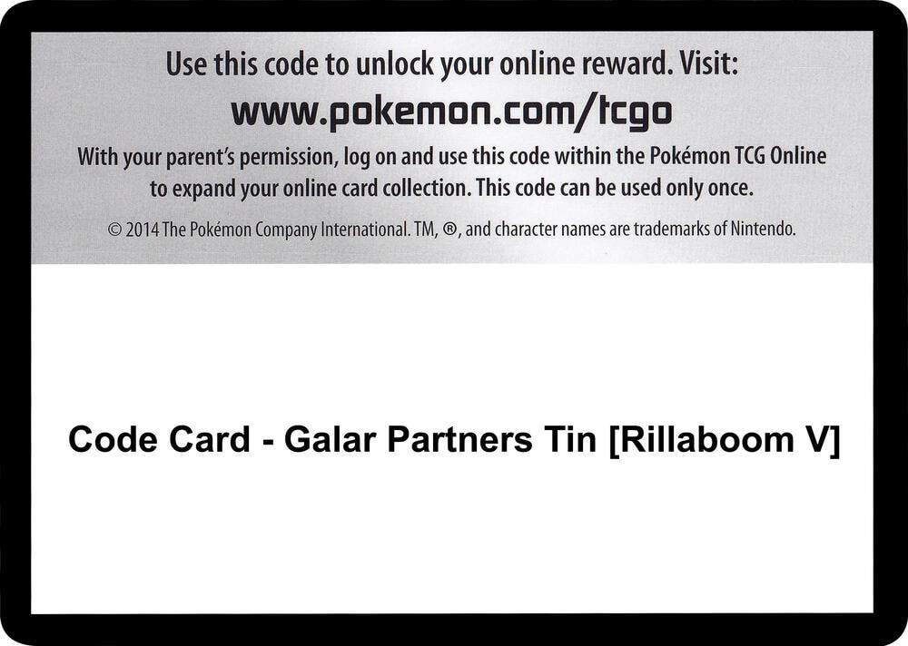 Code Card Galar Partners Tin Rillaboom V