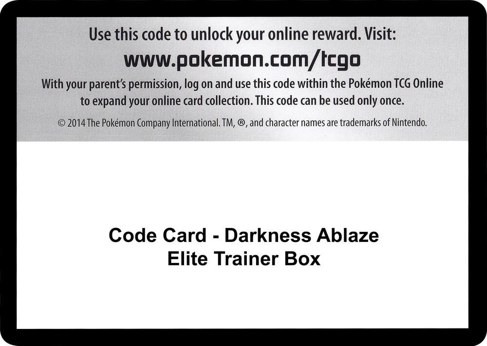 Code Card Darkness Ablaze Elite Trainer Box