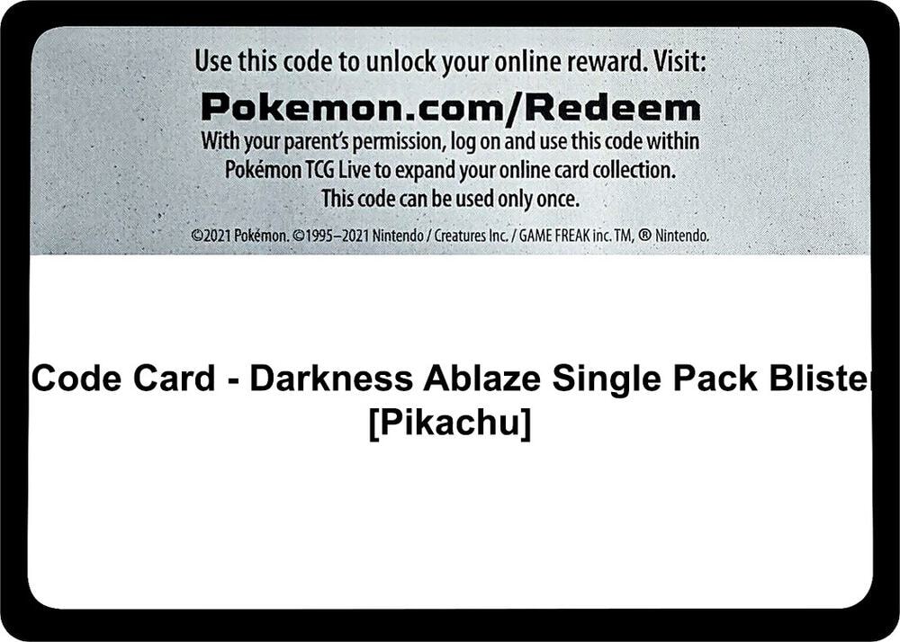 Code Card Darkness Ablaze Single Pack Blister Pikachu