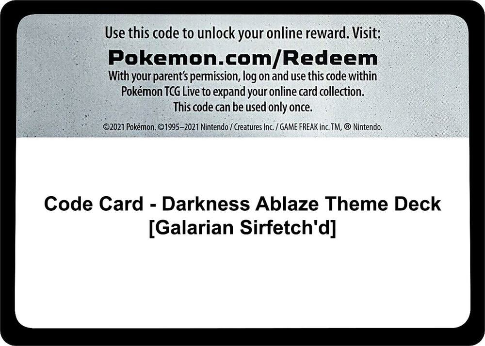 Code Card Darkness Ablaze Theme Deck Galarian Sirfetchd