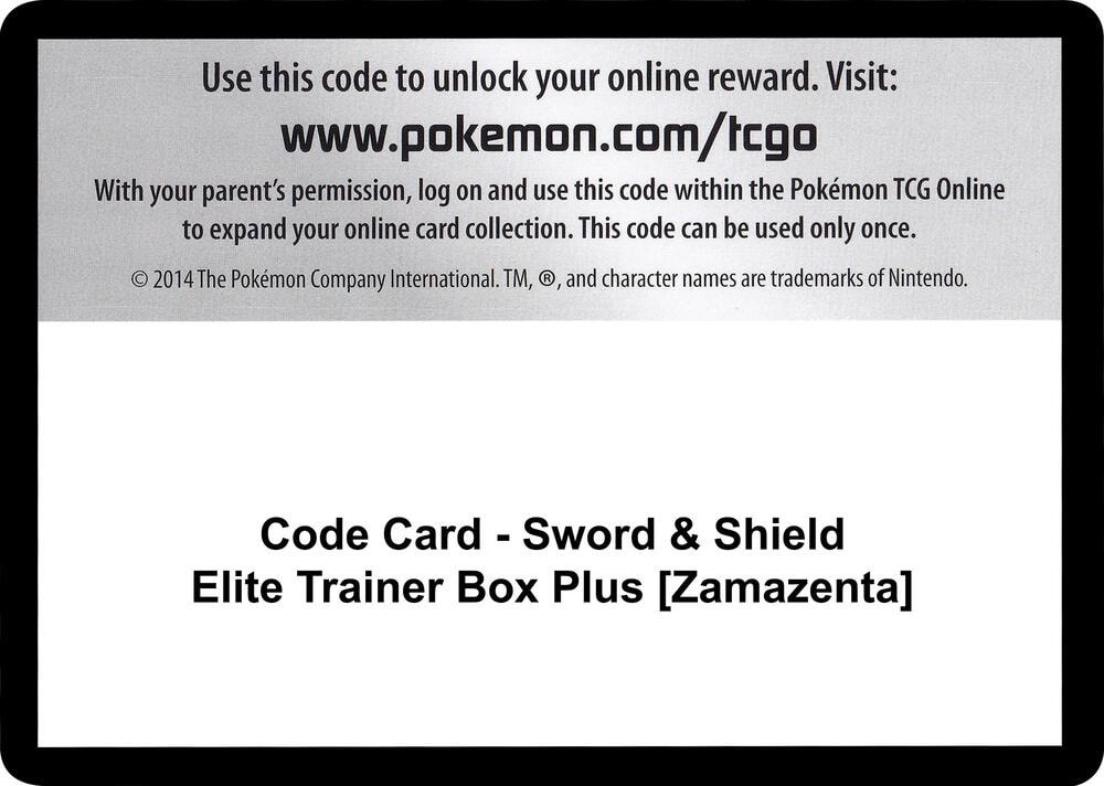 Code Card Sword and Shield Elite Trainer Box Plus Zamazenta
