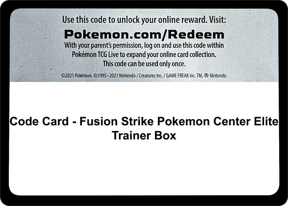Code Card Fusion Strike Pokemon Center Elite Trainer Box
