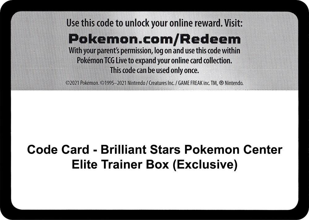 Code Card Brilliant Stars Pokemon Center Elite Trainer Box Exclusive