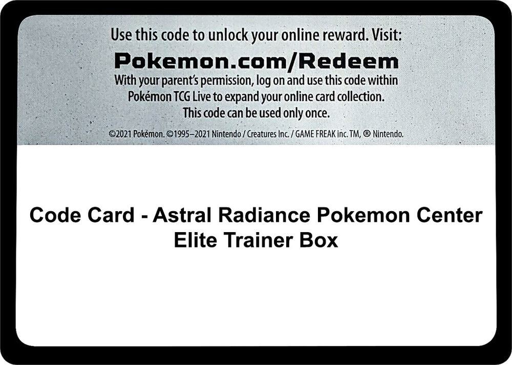 Code Card Astral Radiance Pokemon Center Elite Trainer Box