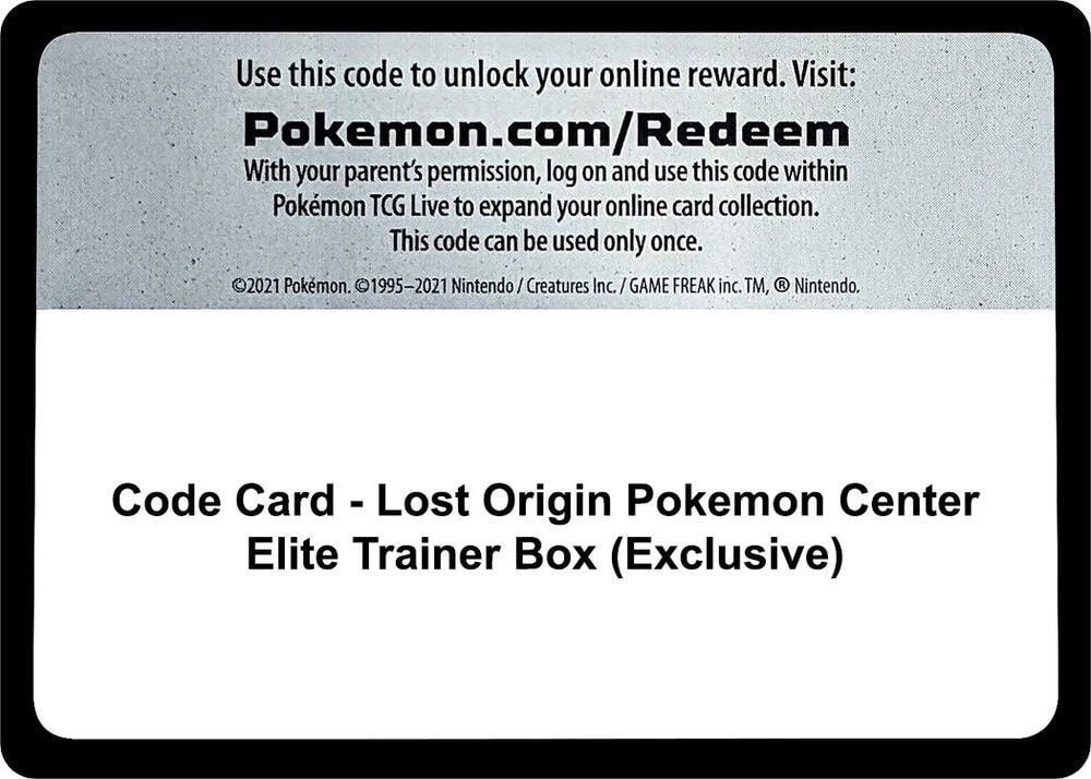 Code Card Lost Origin Pokemon Center Elite Trainer Box Exclusive