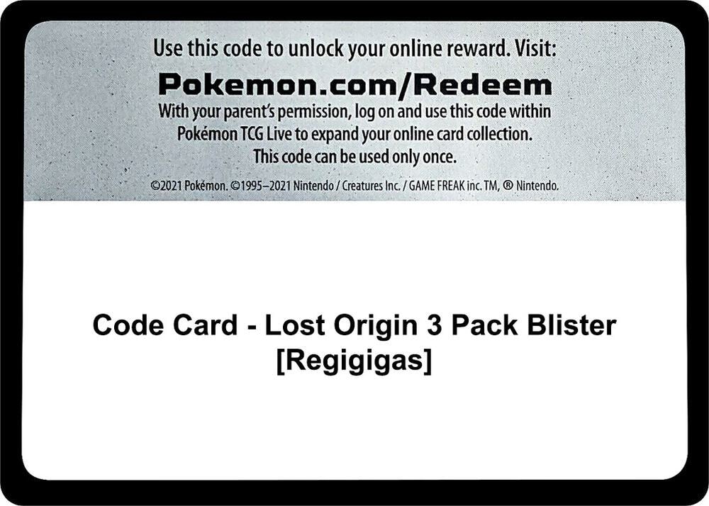 Code Card Lost Origin 3 Pack Blister Regigigas