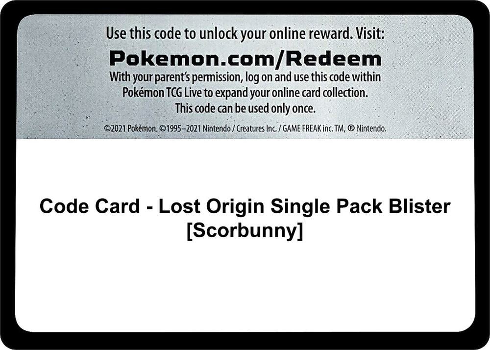 Code Card Lost Origin Single Pack Blister Scorbunny