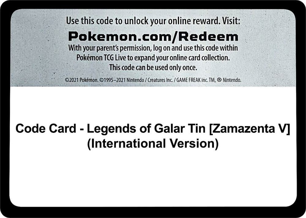 Code Card Legends of Galar Tin Zamazenta V International Version
