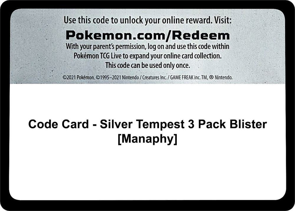 Code Card Silver Tempest 3 Pack Blister Manaphy