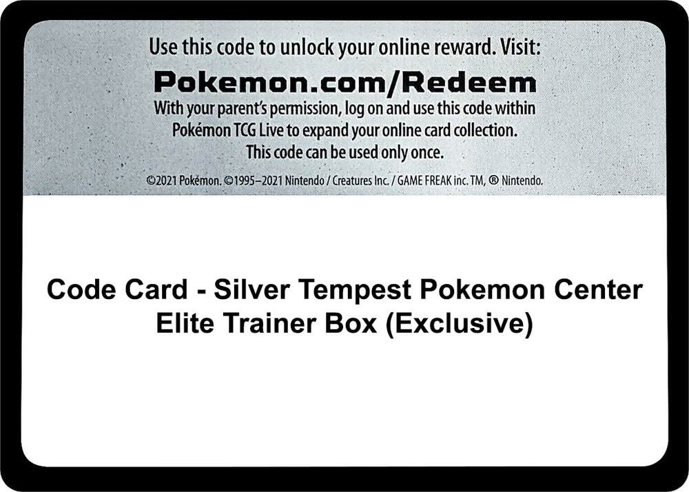 Code Card Silver Tempest Pokemon Center Elite Trainer Box Exclusive