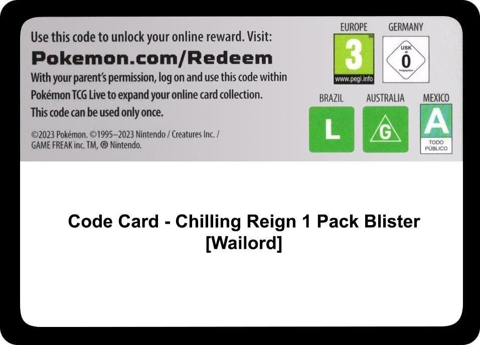 Code Card Chilling Reign 1 Pack Blister Wailord
