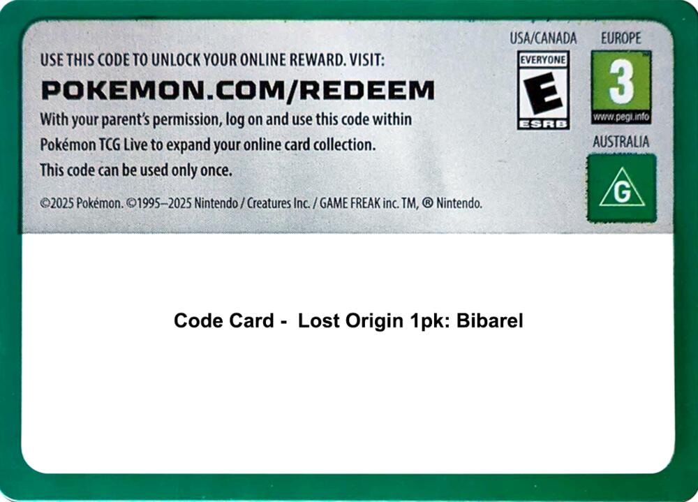 Code Card Lost Origin Premium Checklane Blister Bibarel