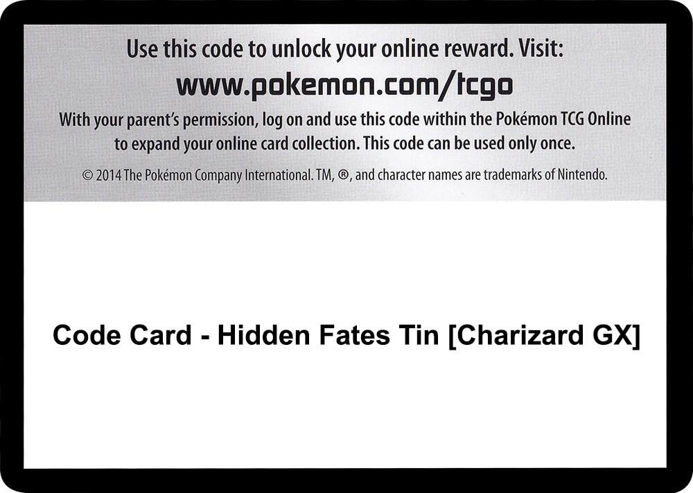 Code Card Hidden Fates Tin Charizard GX