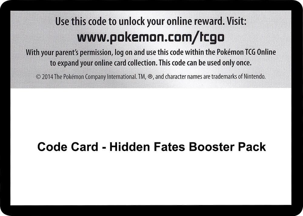 Code Card Hidden Fates Booster Pack