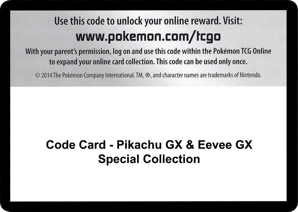 Code Card Pikachu GX and Eevee GX Special Collection