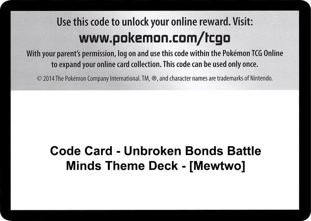 Code Card Unbroken Bonds Battle Minds Theme Deck Mewtwo